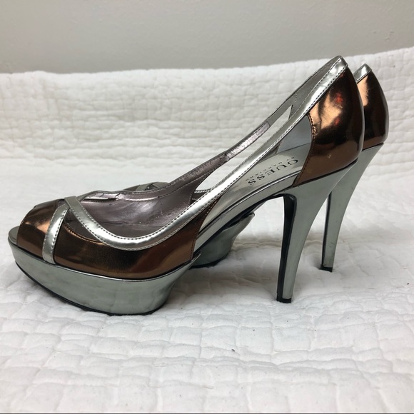 Guess Metallic Bronze and Silver Peep Toe Heels - Picture 5 of 8